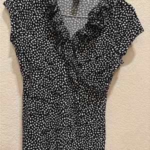 Black with White Polka Dots Short Sleeve Blouse Sm